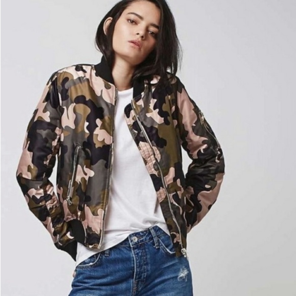 Topshop Camo MA1 Bomber Jacket Size 6